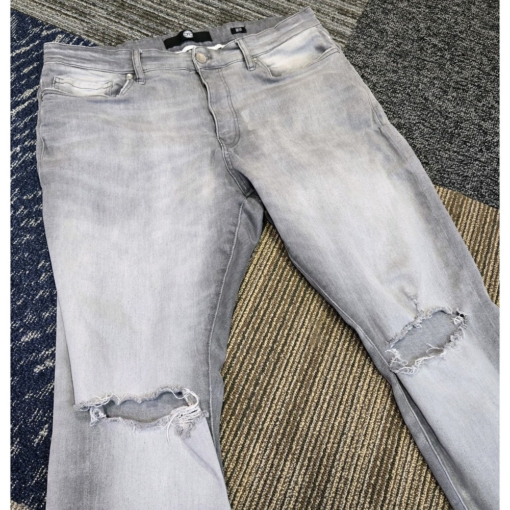 Jordan Craig Sean Fit Jeans Mens 38x32 Black Distressed Destroyed Stretch Skinny